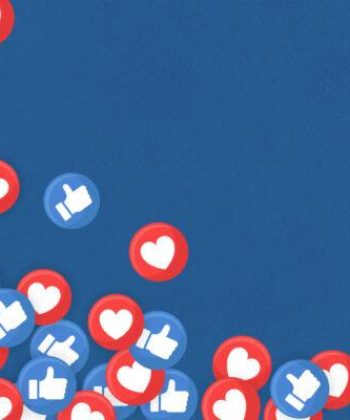 Social media thumbs up and heart icons border on blue background vector